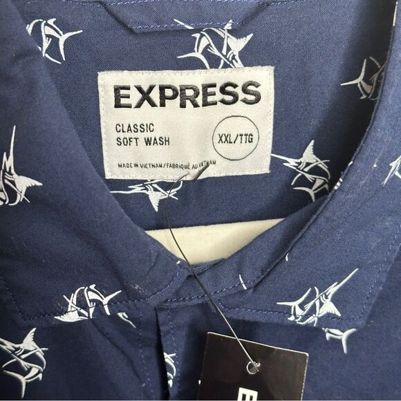 Express Button Down Shirt Navy Marlin‎ Summer Florida Short Sleeve Button Down - Picture 5 of 6